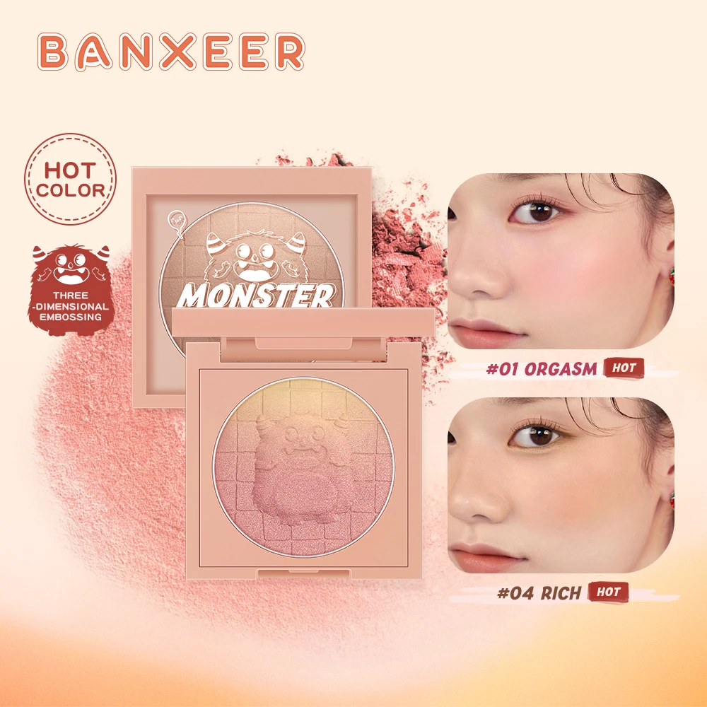 BANXEER Blush Pallet 6 Colors Embossed Gradient Soft Pink Tint Face Blush High Pigment Shining Shadow Blush Makeup Powder