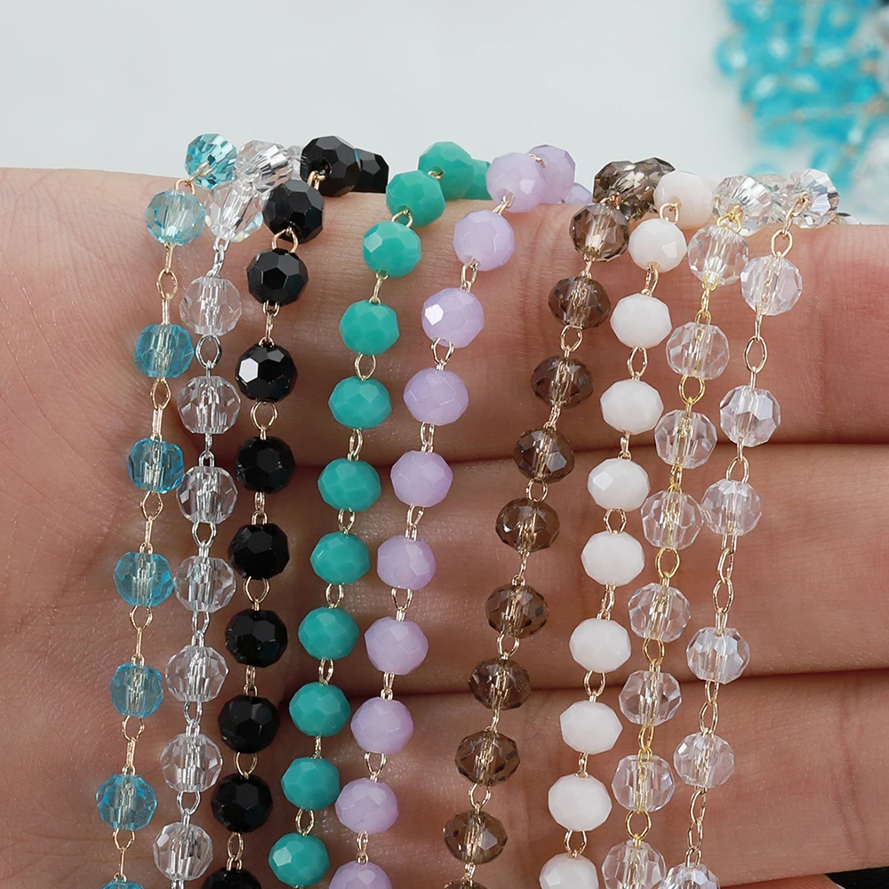 1 미터 투명 블랙 페르시 체인 4mm 크리스탈 유리 구슬 목걸이 체인 쥬얼리 만들기 구성 요소 공예 팔찌 DIY