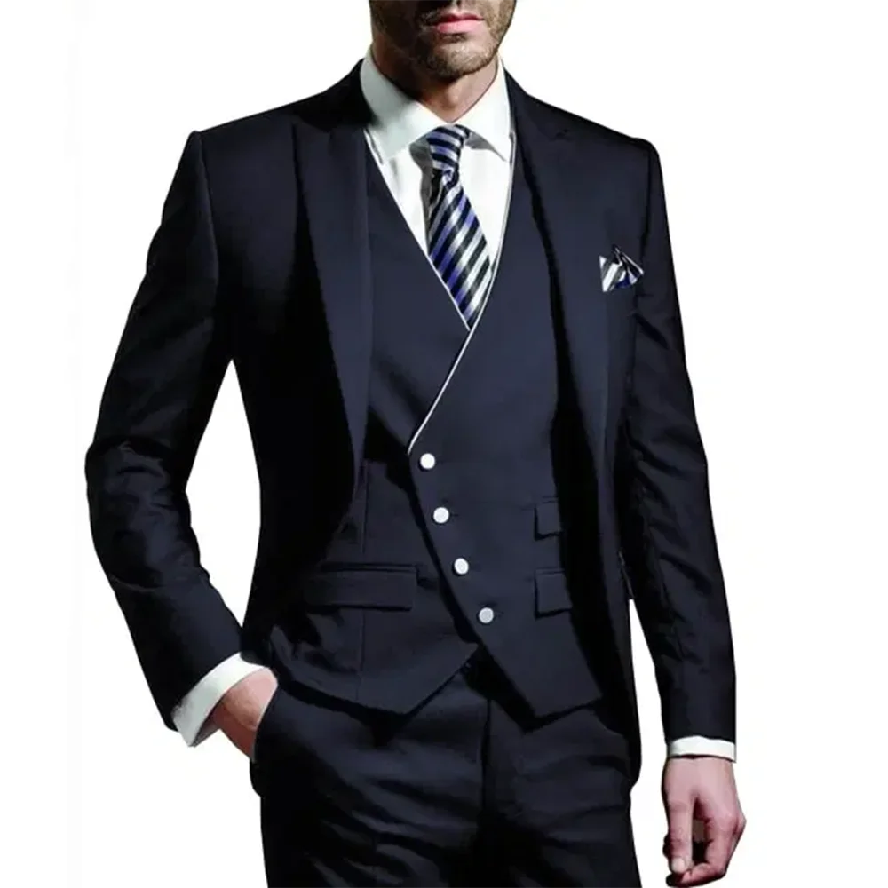 Men Wedding Suits Groom Wear Peak Lapel Wedding Groom Tuxedos Business Party Suit 3 Pieces (Jacket + Vest + Pant）Costume Homme mens suit