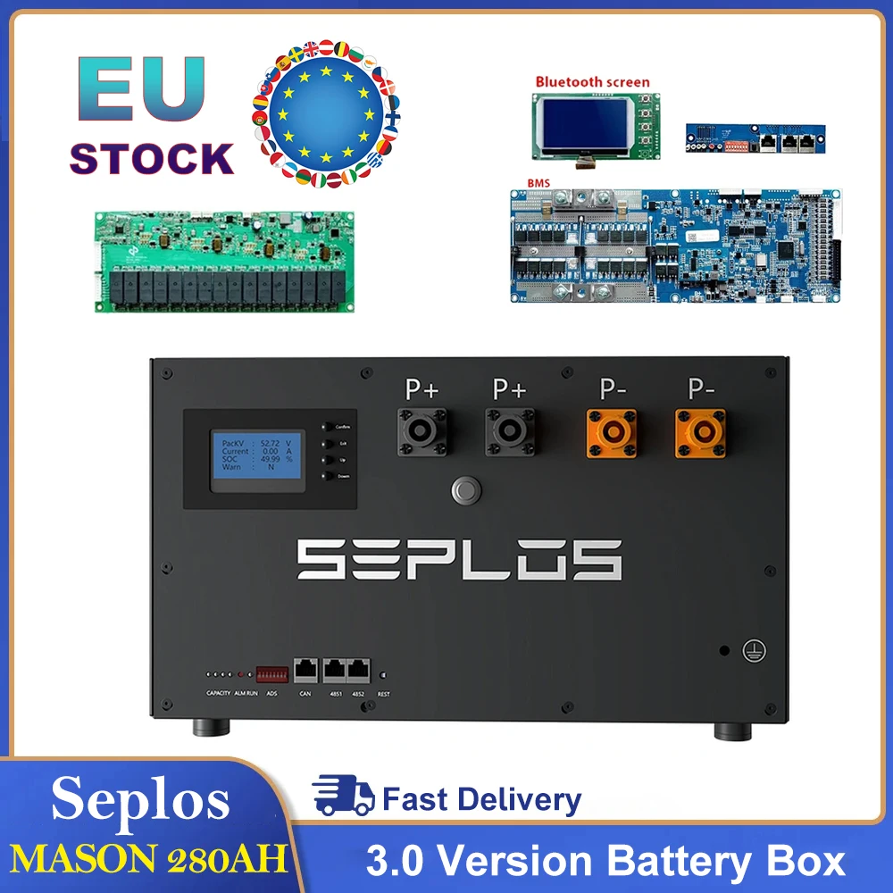 

Seplos 48V 280ah Battery Pack DIY Kits with Active Balancer 2A Balance current Smart BMS 51.2V LiFePO4 Batteries Case Box