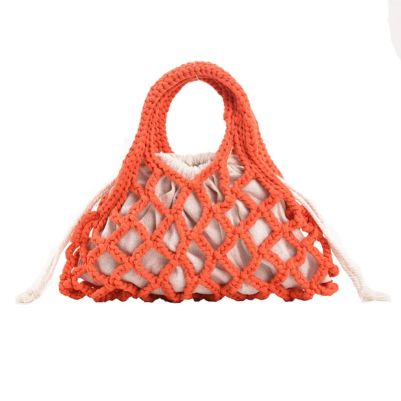 Borsa Estiva Intrecciata all'Uncinetto in Corda di Cotone Colorata, Borsa a Tracolla di Lusso Personalizzata in Macramè, Borsa da Spiaggia Portatile su Misura