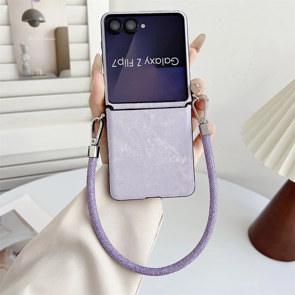 Luxury Denim Leather Phone Case with Lanyard and Wrist Strap - Slim Cover Design