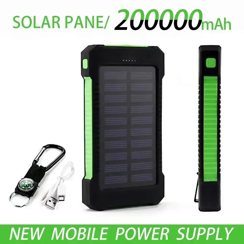 

New 200000mAh Top Solar Power BankWaterproof EmergencyChargerExternalBattery Powerbank for MIiPhone Samsung LED SOSLight