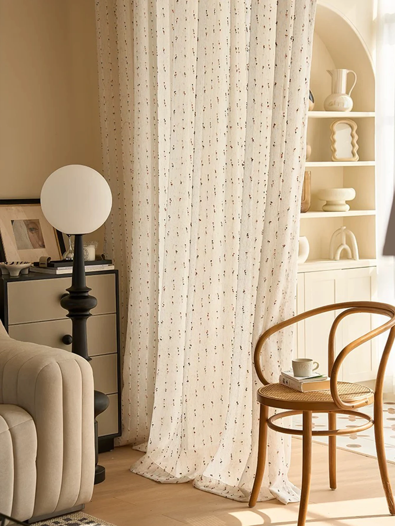 Vintage Linen Transparent Curtain - Rainbow Jelly Bean Design Easy to Hang Ideal for Bedroom  Living Room