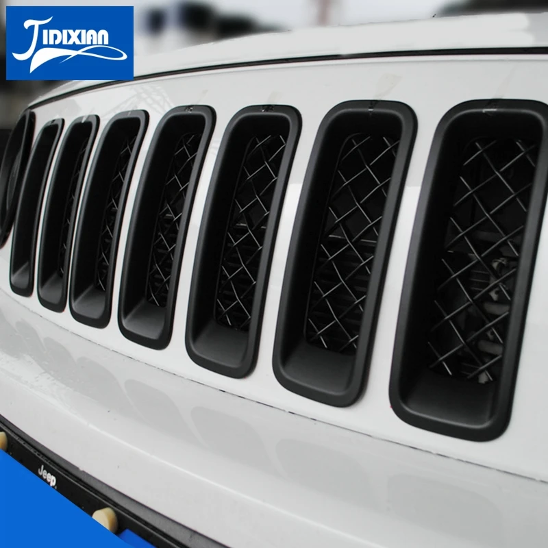 7pcs Auto Front Mesh Einsatz Kühlergrill Stoßstange Trims Abdeckung Auto  Außendekoration Abs Aufkleber für Jeep Jk Wrangler 2007-2015