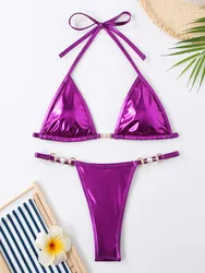 Shimmering Pink Pearl Push - Up Bikini - Sexy Summer Swimsuit - S (PURPLE)