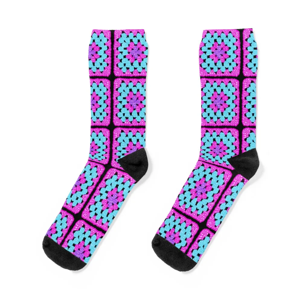 

Neon colored crochet granny square Socks Antiskid soccer aesthetic cute luxe Boy Socks Women's