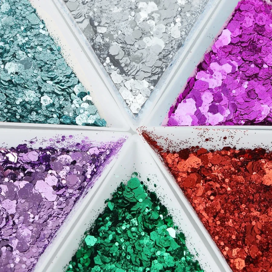 10 Colors 20g Holographic Nail Glitter Laser Color Nails Art Flakes Mixed Size Hexagon Sequin Nail Powder Art Decoration