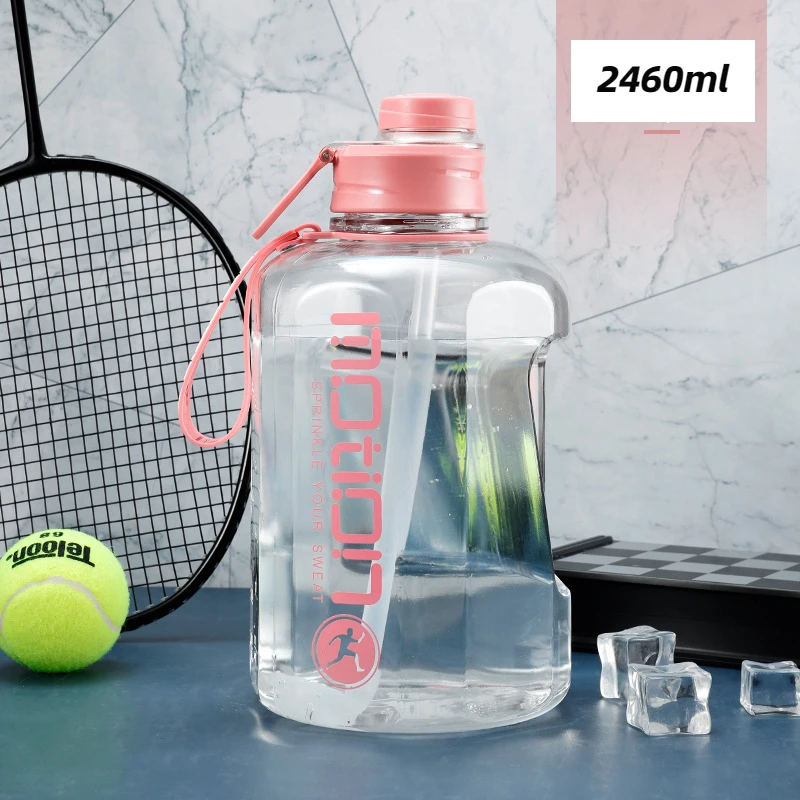 thumbnail image 1 of Botella de agua deportiva de 2 litros con pajita, gran capacidad, para fitness, con escala, tetera con gradiente, botella de agua portátil de plástico para exteriores, 1 of 5
