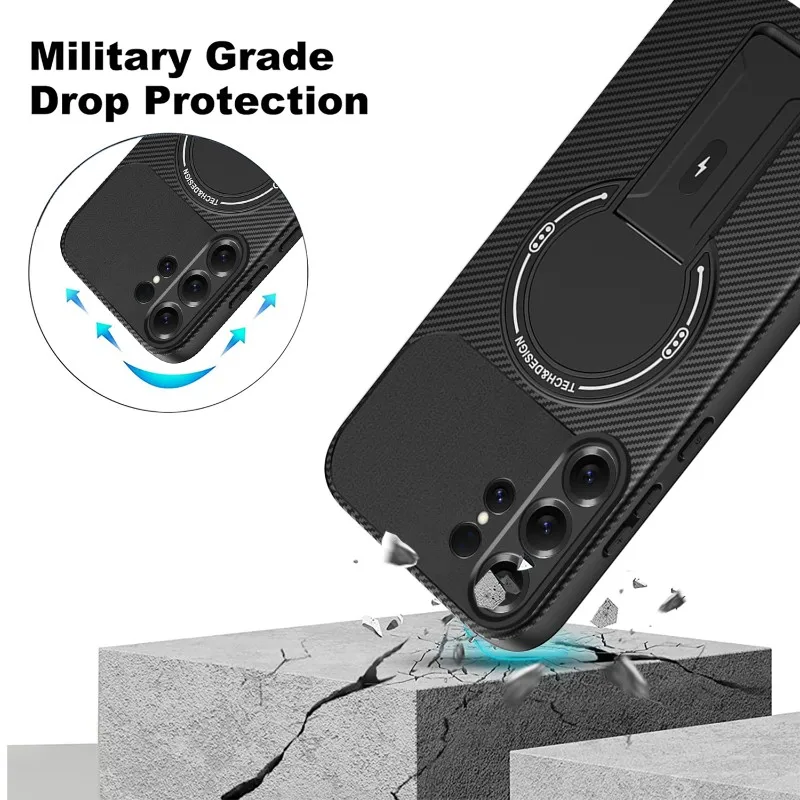 Magsafe-Compatible Magnetic Wireless Charging Phone Case - Solid Color Soft TPU + Hard PC Stand Cover