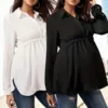 Casual Maternity Tops Women Pregnancy Long Sleeve White Blouse For Pregnant Elegant Ladies Top Fashion Solid Office Clothing New 1