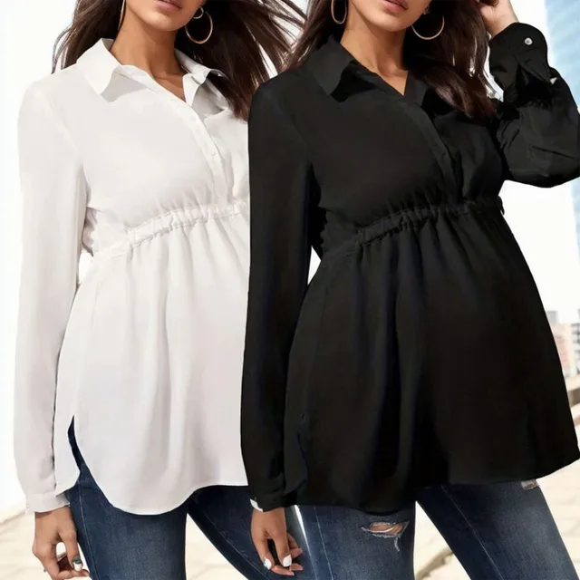 Casual Maternity Tops Women Pregnancy Long Sleeve White Blouse For Pregnant Elegant Ladies Top Fashion Solid Office Clothing New 1
