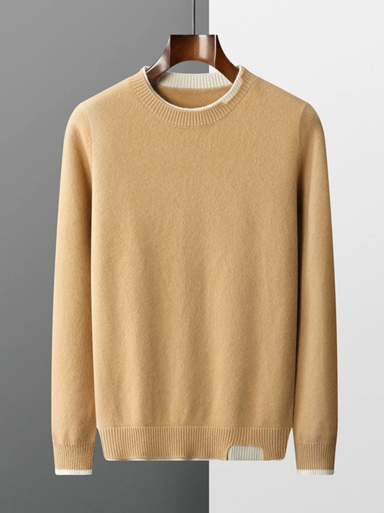 CHICUU Men Thick Cashmere Sweater Autumn Winter O-neck Pullover 100% Merino Wool Knitwear Basic Smart Casual Clothing Tops 4