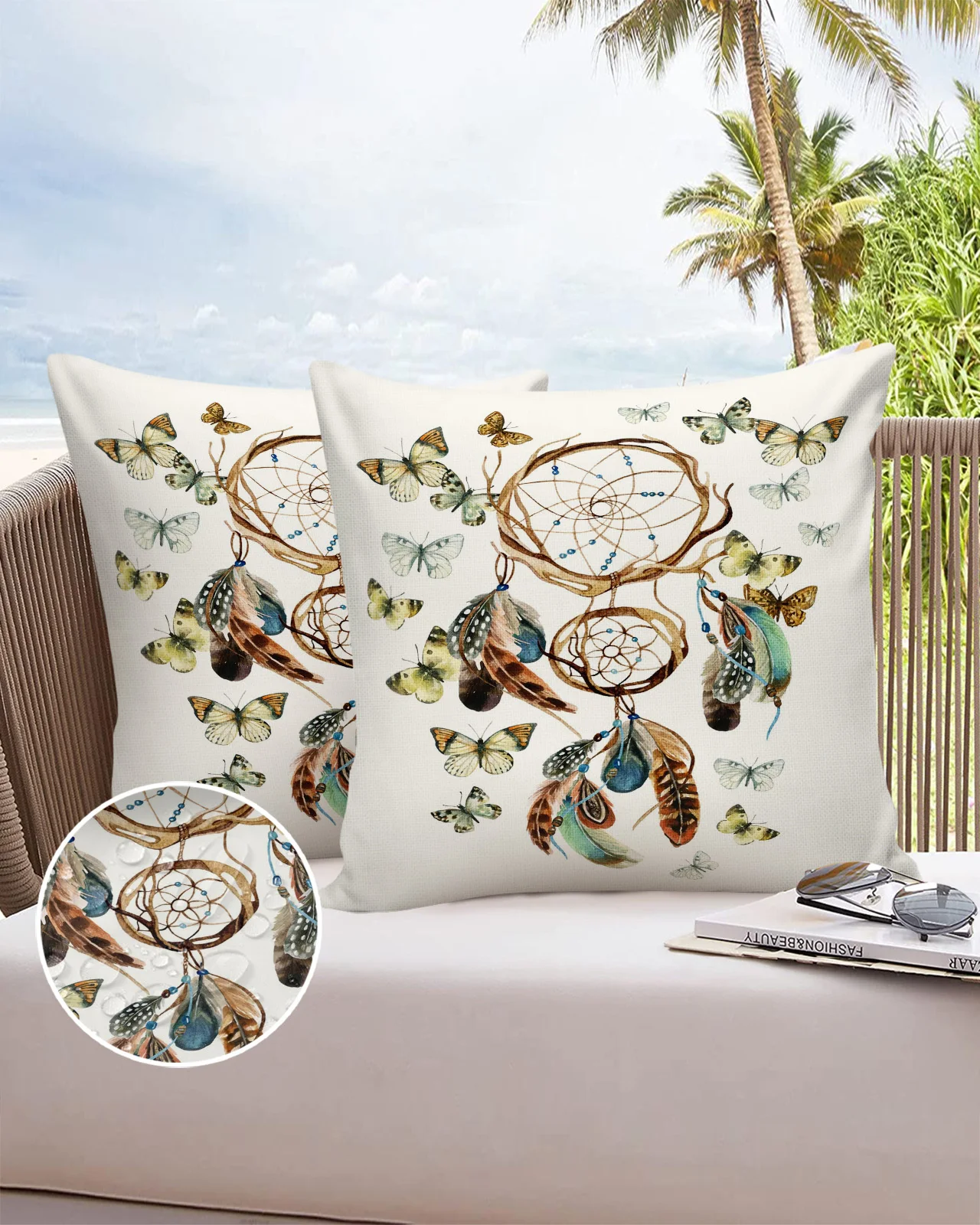 Dream Catcher Feather Butterfly White Waterproof Pillow Case Cushion