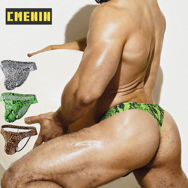 

Мужские леопардовые стринги CMENIN, синие стринги с низкой талией, стринги, бикини с низкой талией для геев, 3 шт.