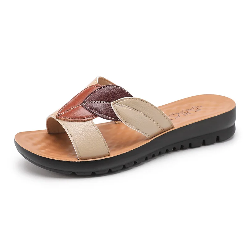 Plus Size 2025 Summer New women Slippers Genuine Leather Open Toe