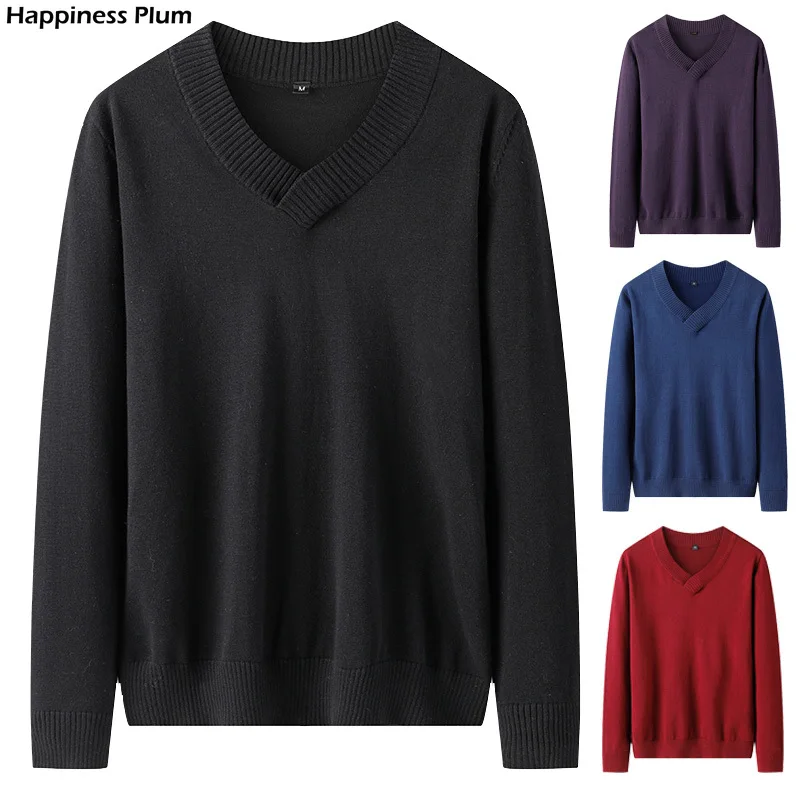 

Knittwear Mens Sweaters Cotton Pullovers V Neck Fashion Knitted Sweater Men Winter Clothing Solid Full Pull Homme