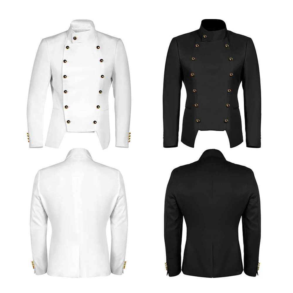 

White Men's Steampunk Jackets Retro Vintage Gothic Military Blazer Victorian Coat Performance Costume VD3156