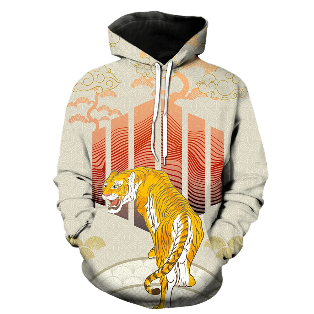 

Cartoon Animal Tiger Men's Hoodies Sweatshirts Long Sleeve Spring With Hood Jackets Pullover Fashion Tops 3D Print Streetwear