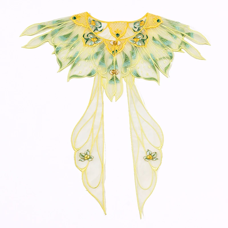 

Embroidered Hanfu Collar Long Ribbon Shoulder Pearl Tassels Floral Butterfly Tang Song Chinese Traditional Ancient Women Costume