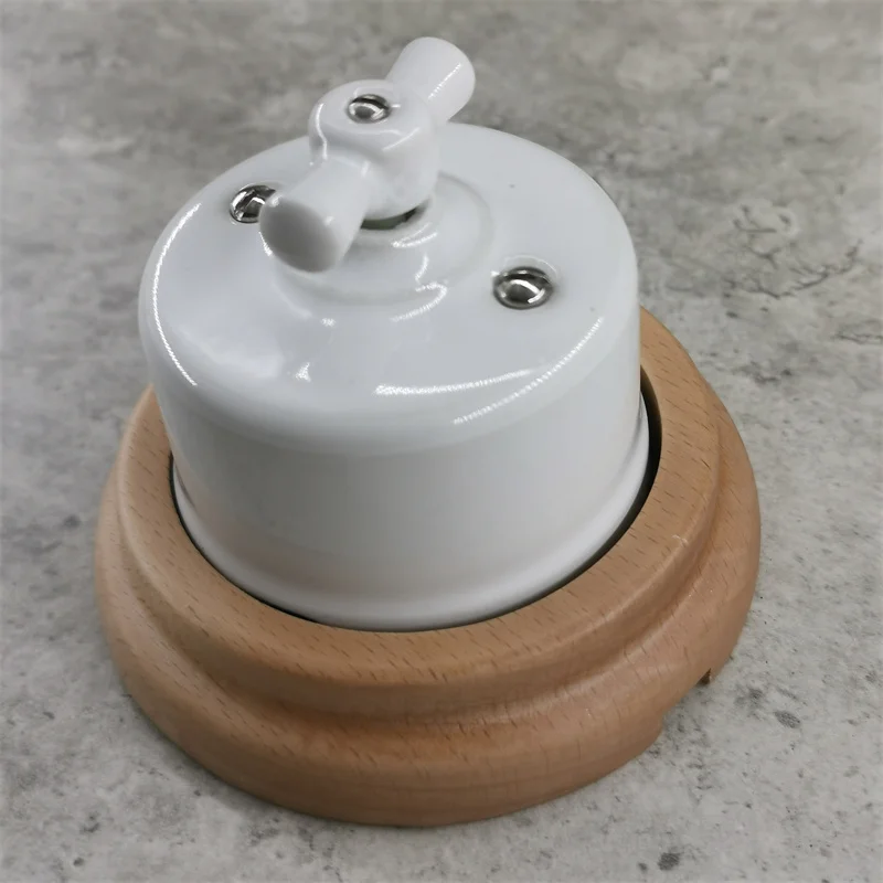 Porcelain Vintage Electrical Switch With Wooden Frame Wall Light Switch