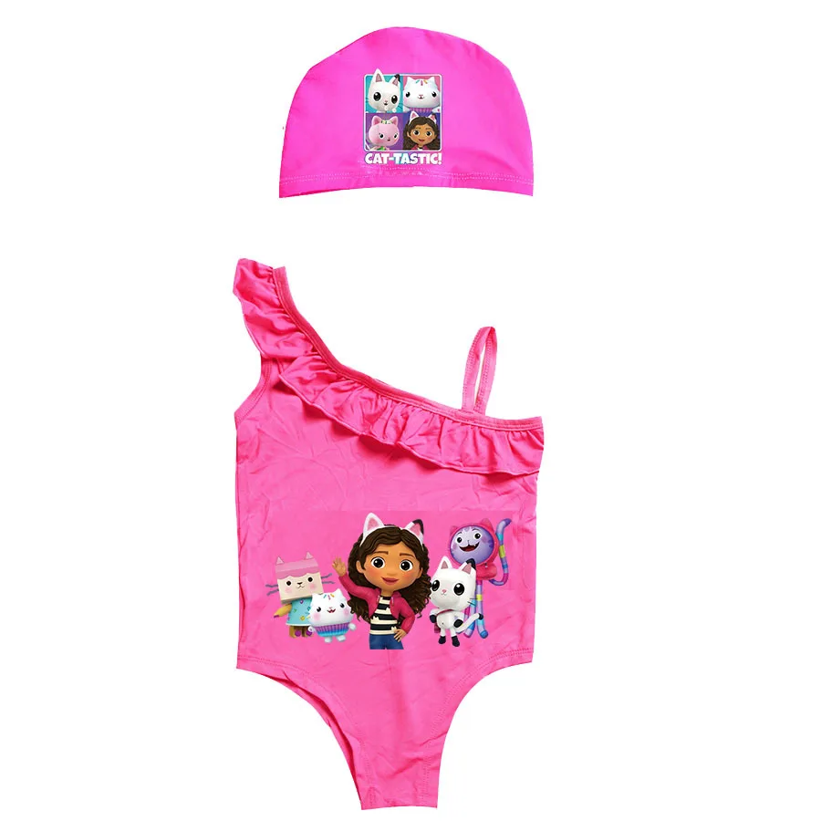 

Gabby's Dollhouse Swimwear Kids One Piece Swiming Outifts Baby Girls Gabby Cats Swimsuits Children Bathing Suits Bodysuit & Cap