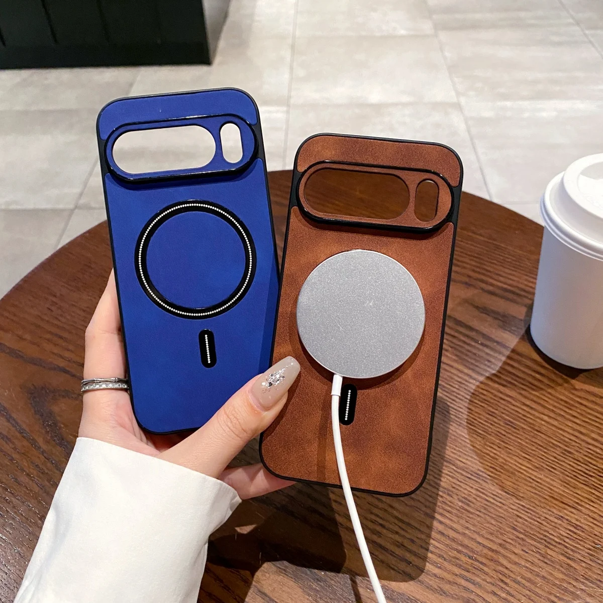 Luxury Suede Sheepskin Leather MagSafe-Compatible Case with Magnetic Wireless Charging