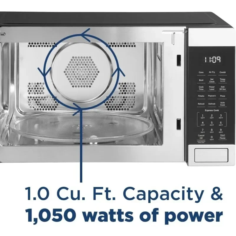 GE 1.0 Cu Ft Microwave Oven with Air Fryer, Broiler & Convection - 1050W, Stainless Steel 2