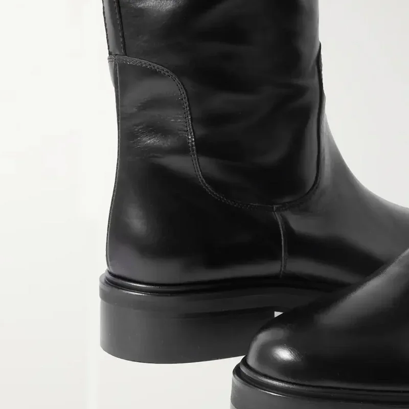 smiple brand design leather knee high boots for women thick mid heeled autumn winter warm shoes woman motorcycle boots woman