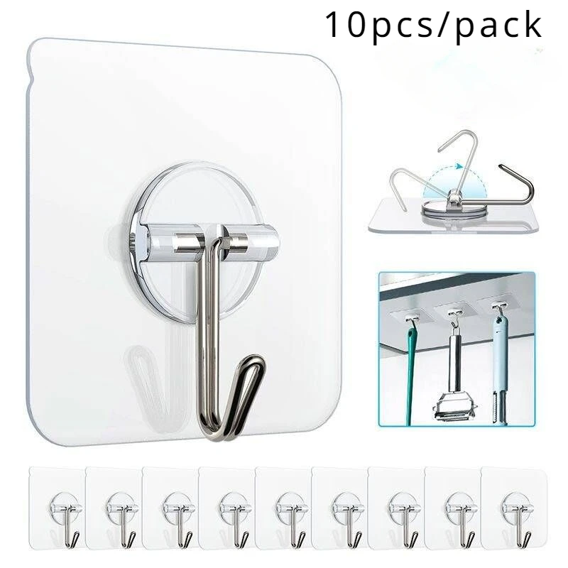 

10pcs/lot Self-Adhesive PVC Stainless Steel Transparent Multi-Purpose Wall Holder Door Rack Kitchen Storage Organizer Home hooks