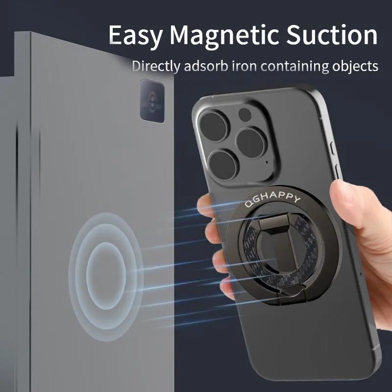 Double-Sided Magnetic Phone Ring Holder with Kickstand and Grip