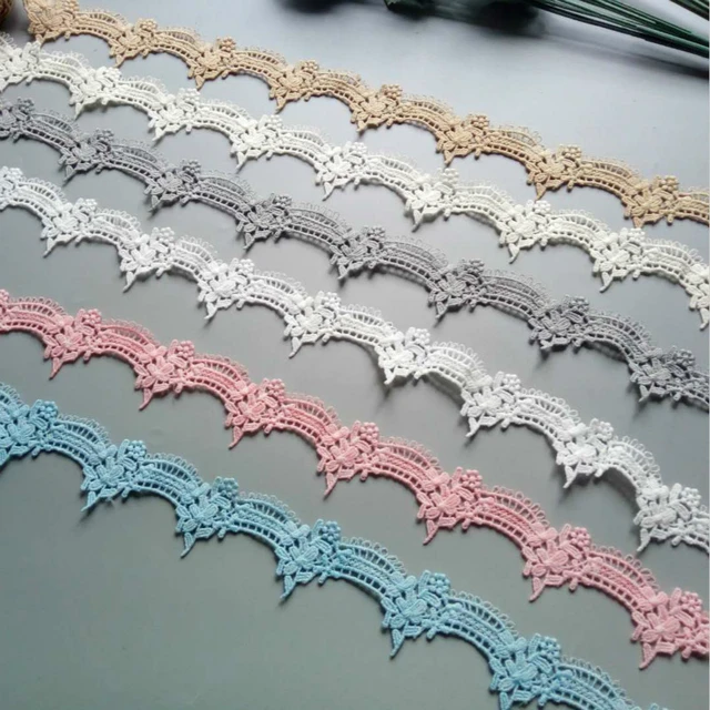 3 Yards Vintage Soluble Polyester Flowers Embroidered Lace Trim Fabric  Floral Appliques Lace Ribbon Bridal Ornaments Handmade DIY Sewing Supplies