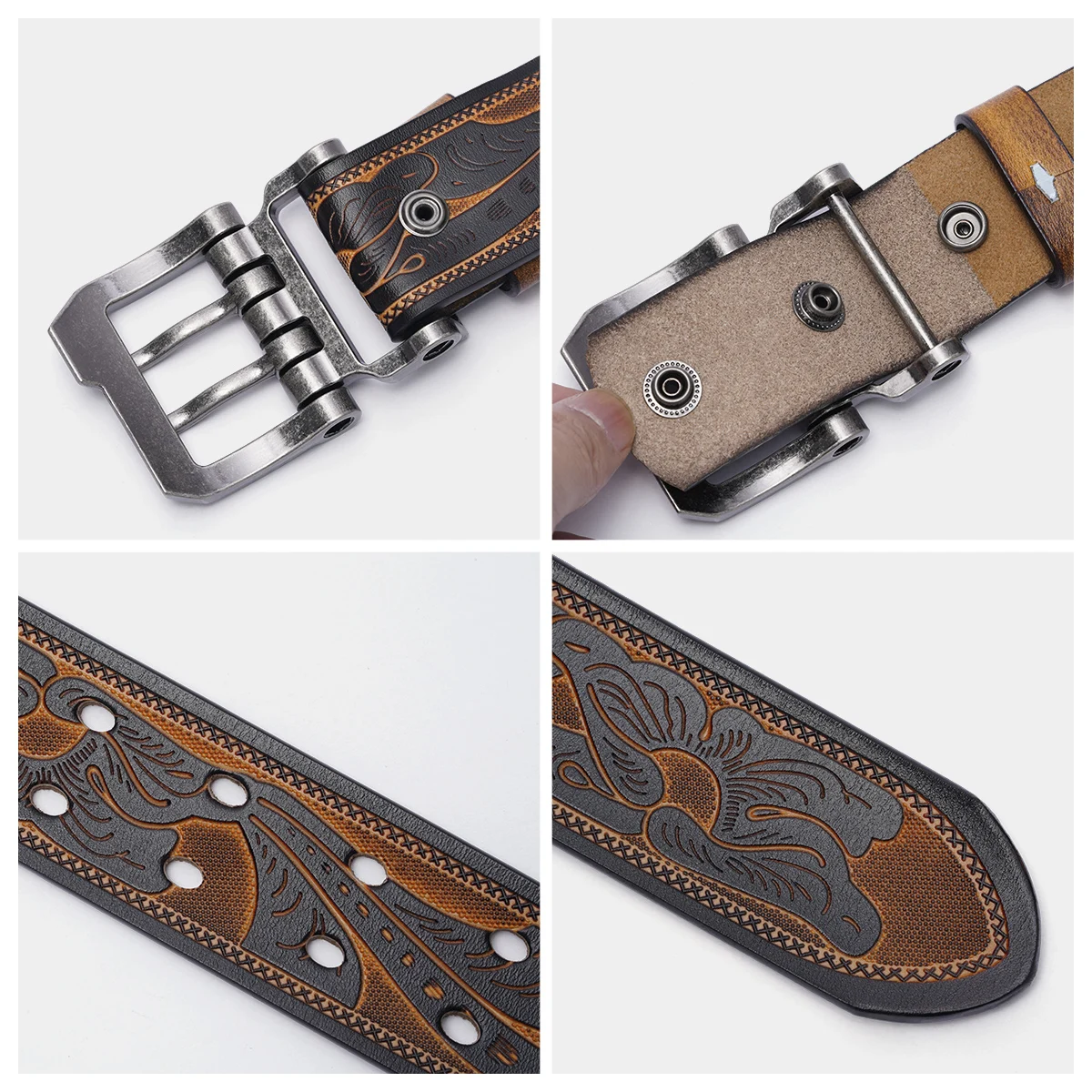 2024 バイソンデニム男性ベルト牛床本革ピンバックルビジネスウエスト