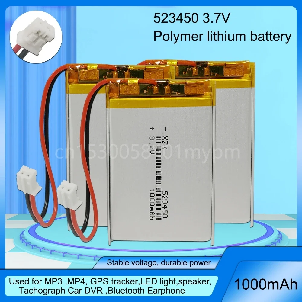 523450 3.7V 1000mAh Polymer Lithium Rechargeable Battery jst PH 2.0mm 2pin plug Suitable for game controller