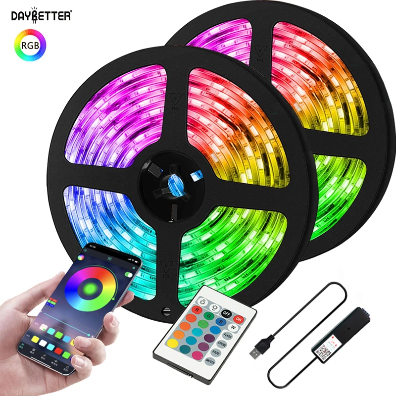 DAYBETTER RGB 5050 Led Strip Lights Bluetooth App Control 5V USB Led Lights Flexible Ribbon Tape for TV Backlight Gaming Room