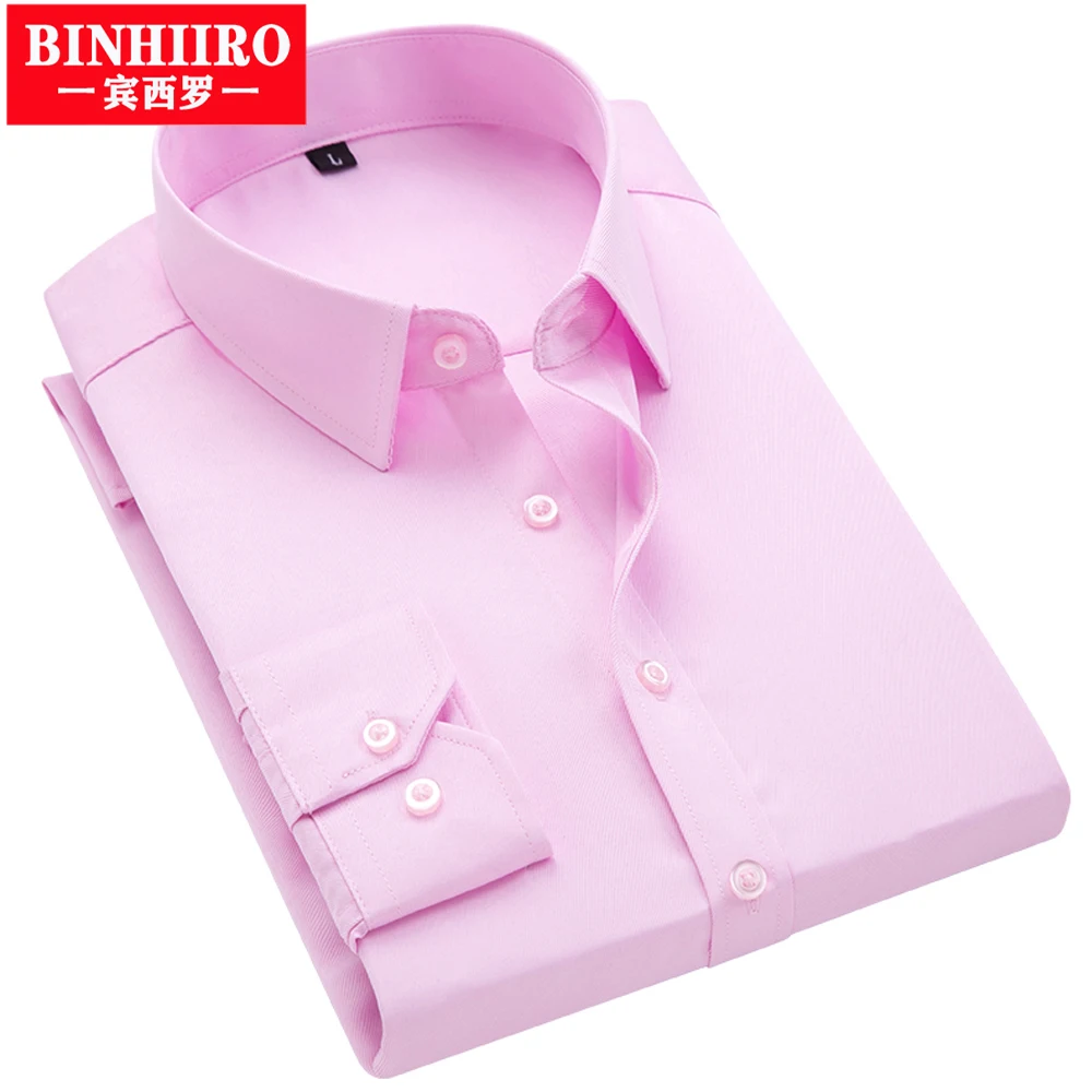 

BINHIIRO Men's Long-Sleeved Shirt 2023 Men's Solid Color Classic Business Work Clothes Simple Casual Long-Sleeved Shirt