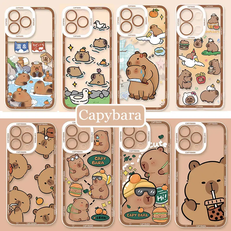 Playful Capybara Cartoon Transparent Silicone Phone Case