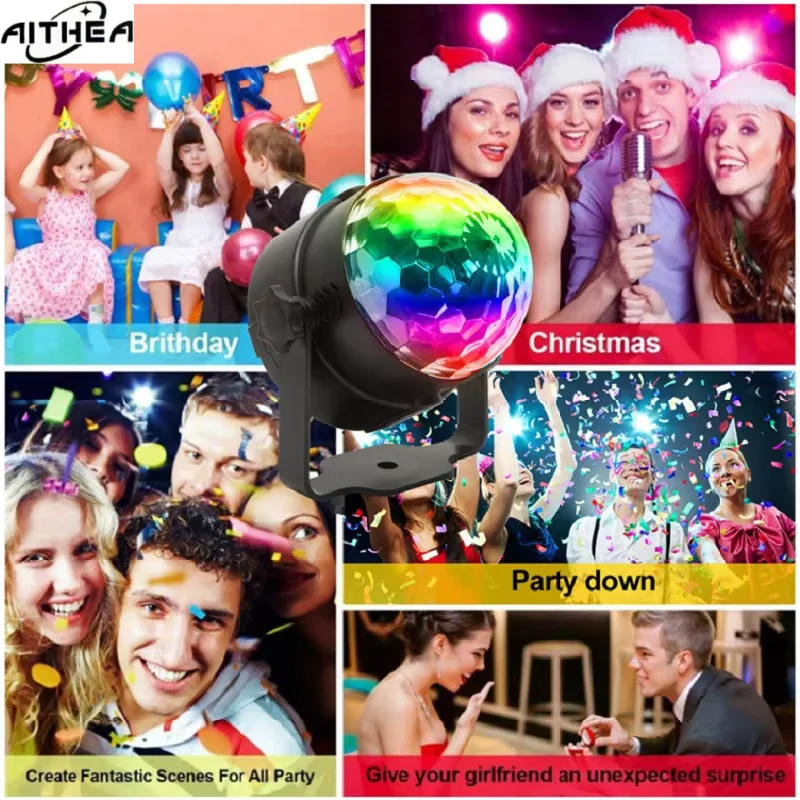 Music Sync LED Stage Disco Light With Remote Control Christmas Atmosphere Rotating Ball Lamp for Party Home DJ Bar Xmas