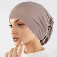 Mode musulmane femmes Hijabs doux extensible couleur unie Turban chapeau Cancer chimio bonnets casquettes chapeaux bandeau cheveux accessoires 2