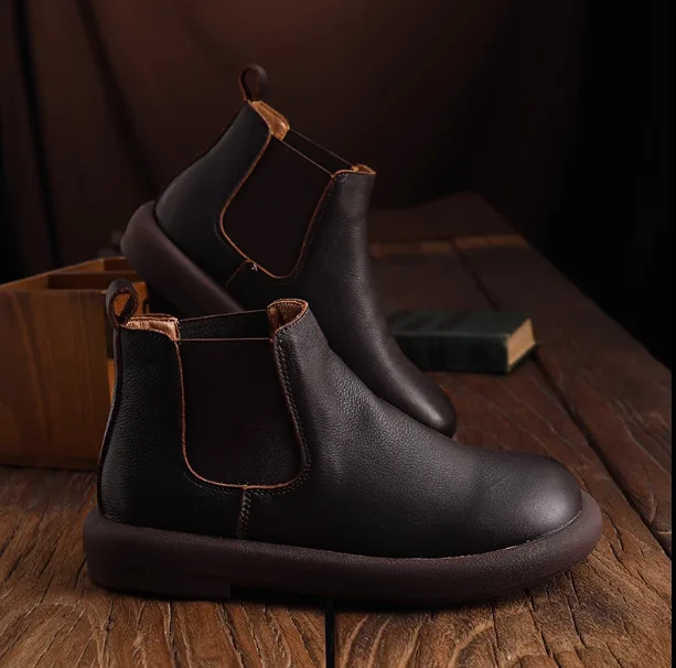 

Birkuir Retro Ankle Boots For Women Flats Shoes Chelsea Boots Genuine Leather Luxury Short Boots Soft Soles Shoes Elegant Boots