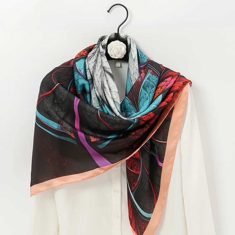 Écharpe Carrée Femme En Soie Satin 140x140 Cm Imprimé Floral - Élégante, Neuve Avec étiquette