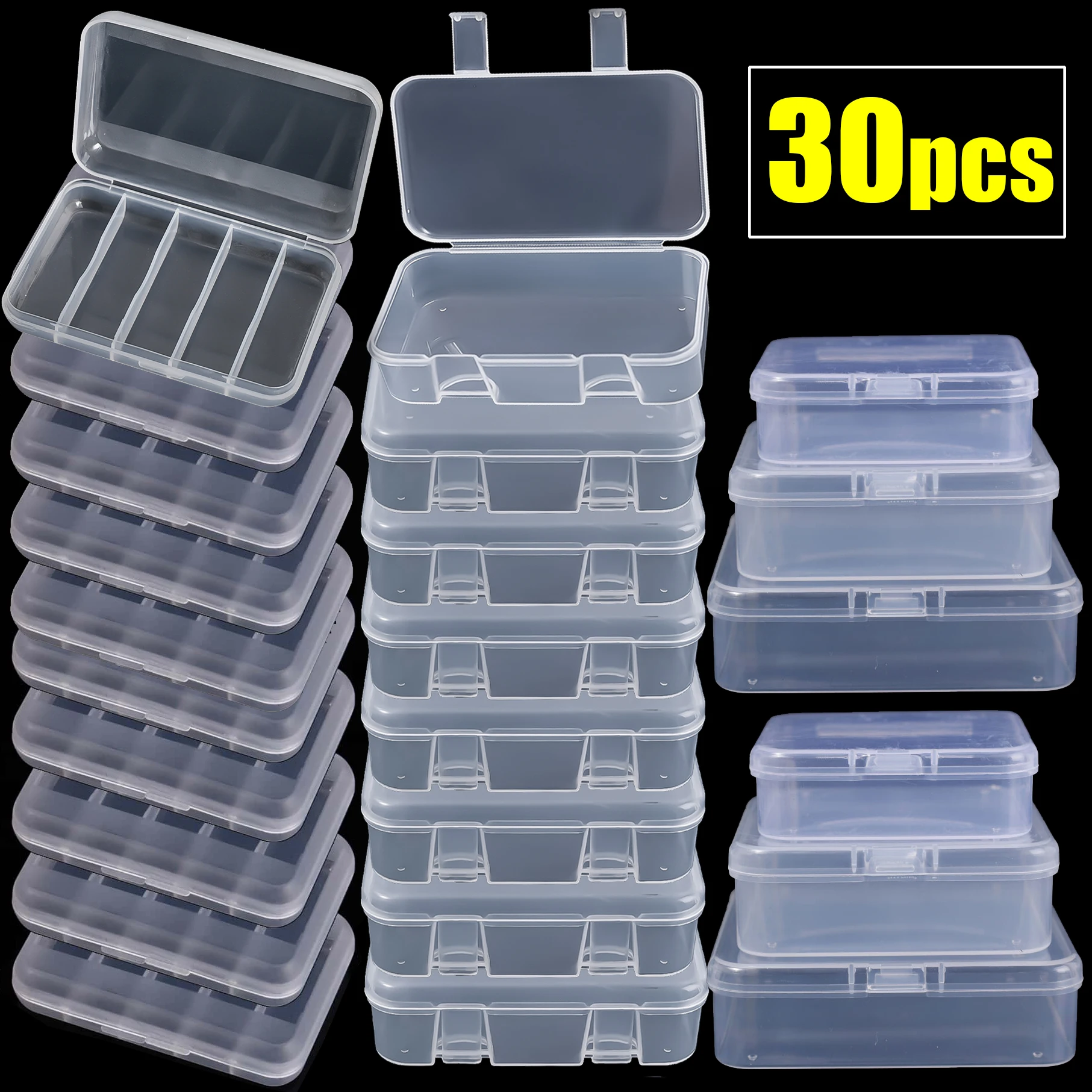 30 Packs Plastic Transparent Storage Box for Jewelry Container with Hinged Lid for DIY Beads Crafts Package Case Clear Cases