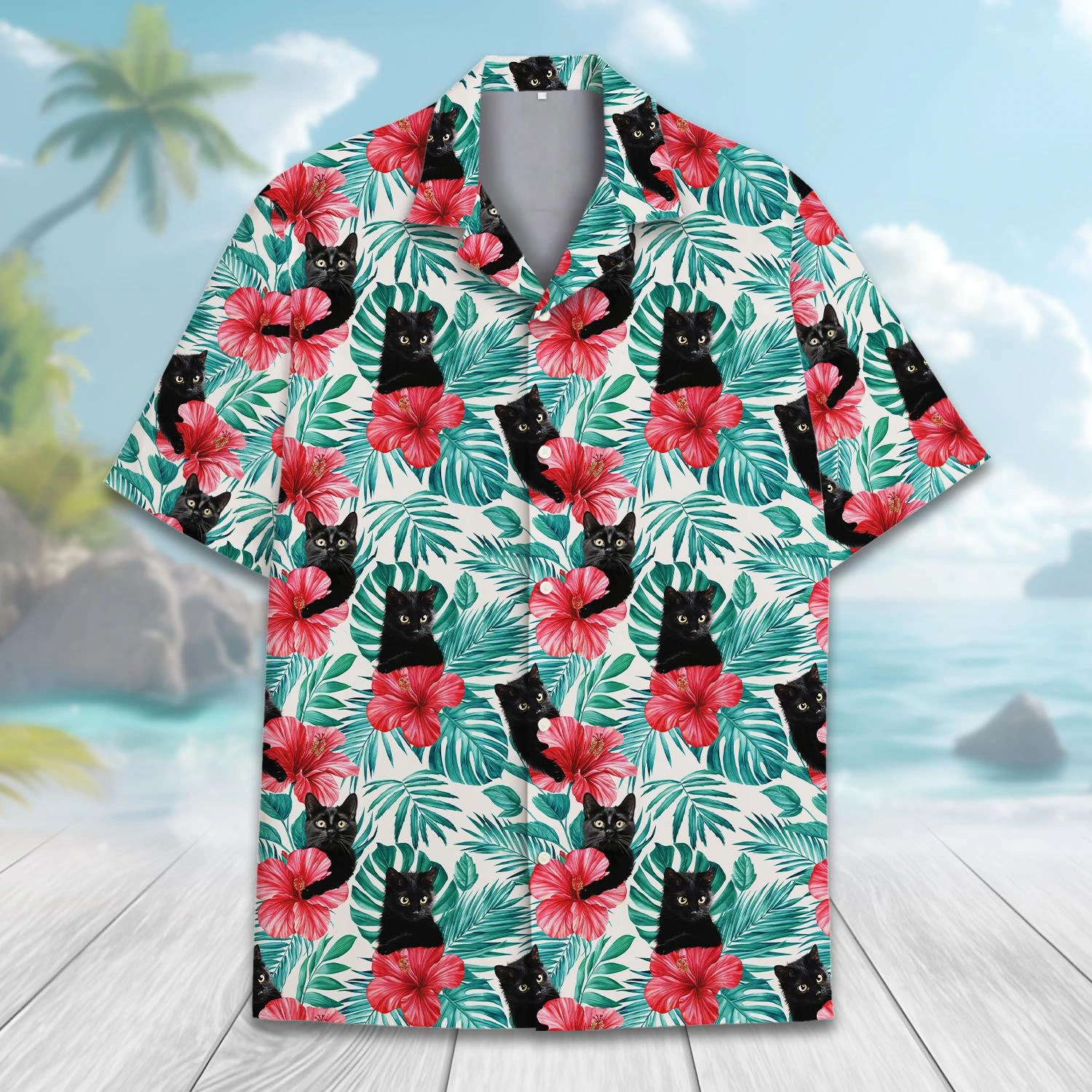 Camisa Hawaiana Con Tampado 3D De Gato De Dibujos Animados Para Hombre Y  Mujer, Tops Informal, image size:1500x1500