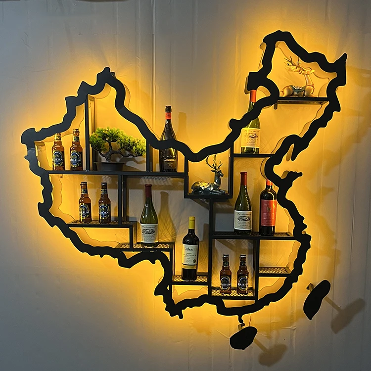 Wine cabinet wall hanging bookshelf wrought iron luminous
