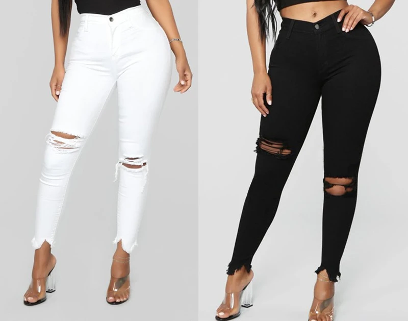 2023 Summer New Fashion Street Style Ripped Solid Color Denim Trousers Ladies Jeans Women's Clothing