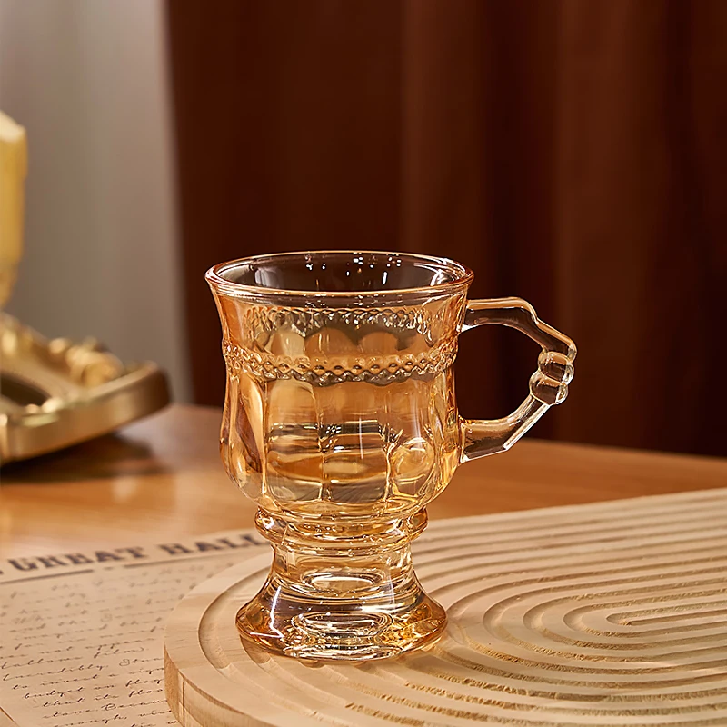 Retro Crystal Glass Cup Coffee Cup Set with Handle Emed Design Home Use Small Water Cup Fine Wine Glass Bet&Lilian