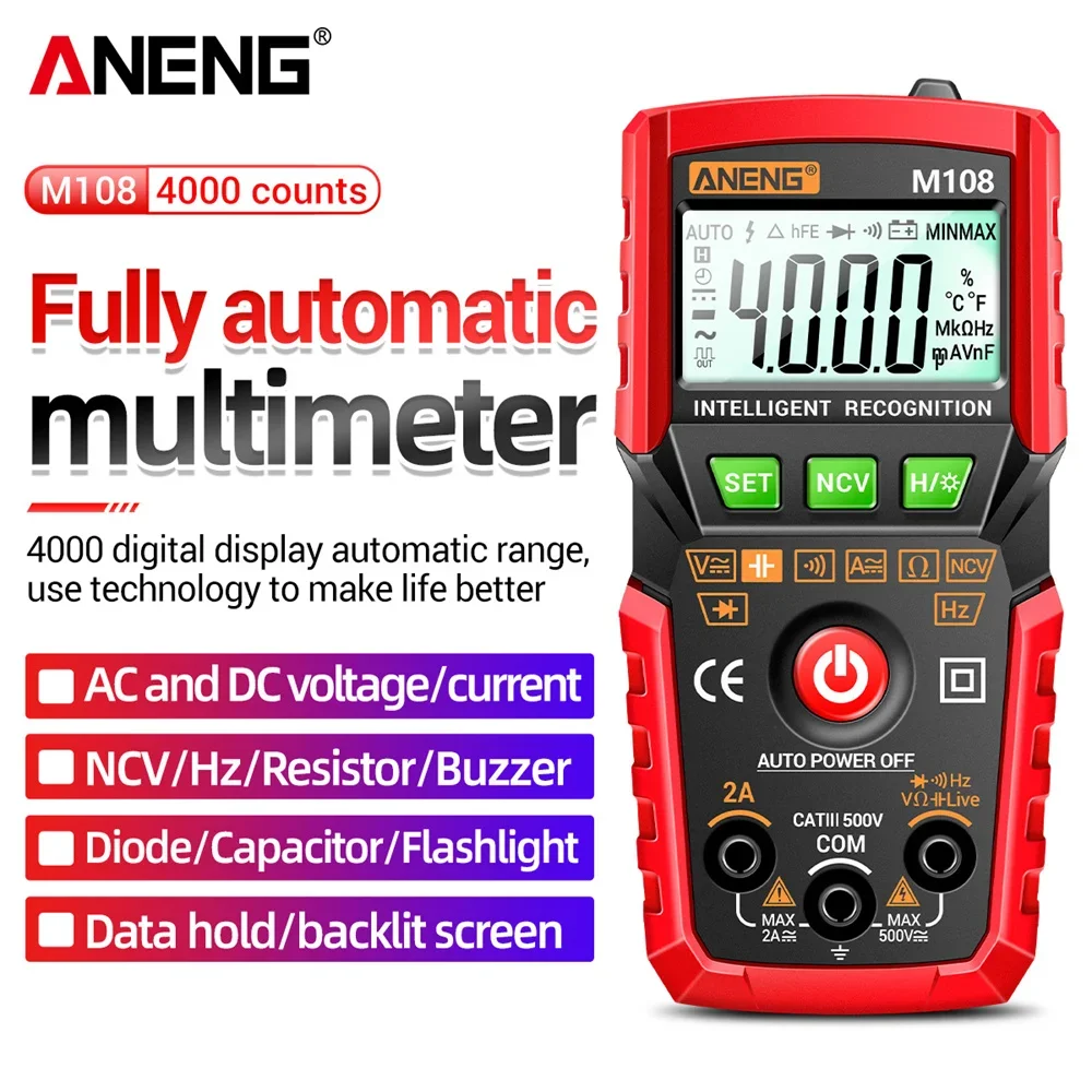 Aneng M108 Mini Multimetro Digitale 4000 Conteggio Ac/Dc Tester Strumenti Elettrici Auto Multimetro Digitale Profesional Meter