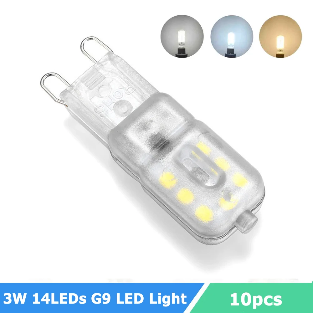 G9 밝기 조절 가능 LED 램프, 미니 LED 전구, 클리어 및 유백색 쉘 라이트, 360 ° 균일 조사, 3W, 14LED 스포트라이트, 110V, 220V, 10 개