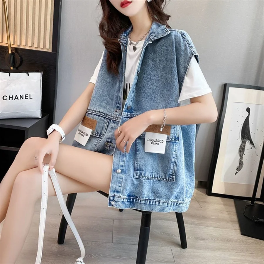 

Denim Vest Korean Spring New Women Jacket Coat Girl Clothing Autumn Loose Sleeveless Vest Summer Female Casual Gilet