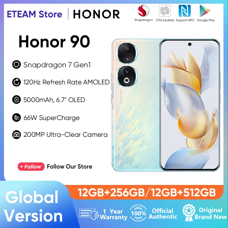 HONOR 90 5G Original 6.7 inch OLED Global Version Snapdragon 7 Gen 1 200MP  Ultra-Clear Camera 5000mAh 66W Supercharger 120Hz - AliExpress